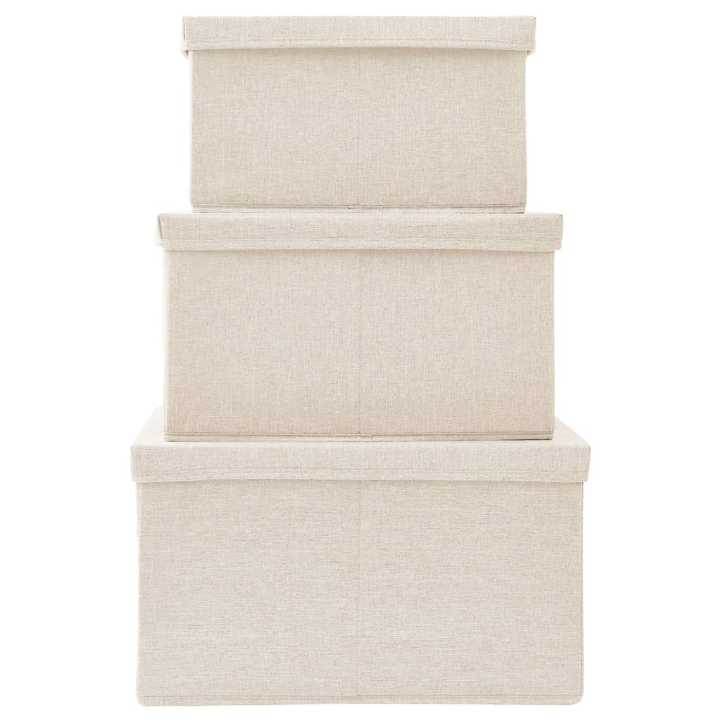 vidaXL 3-tlg. Aufbewahrungsboxen-Set Stapelbar Stoff Creme