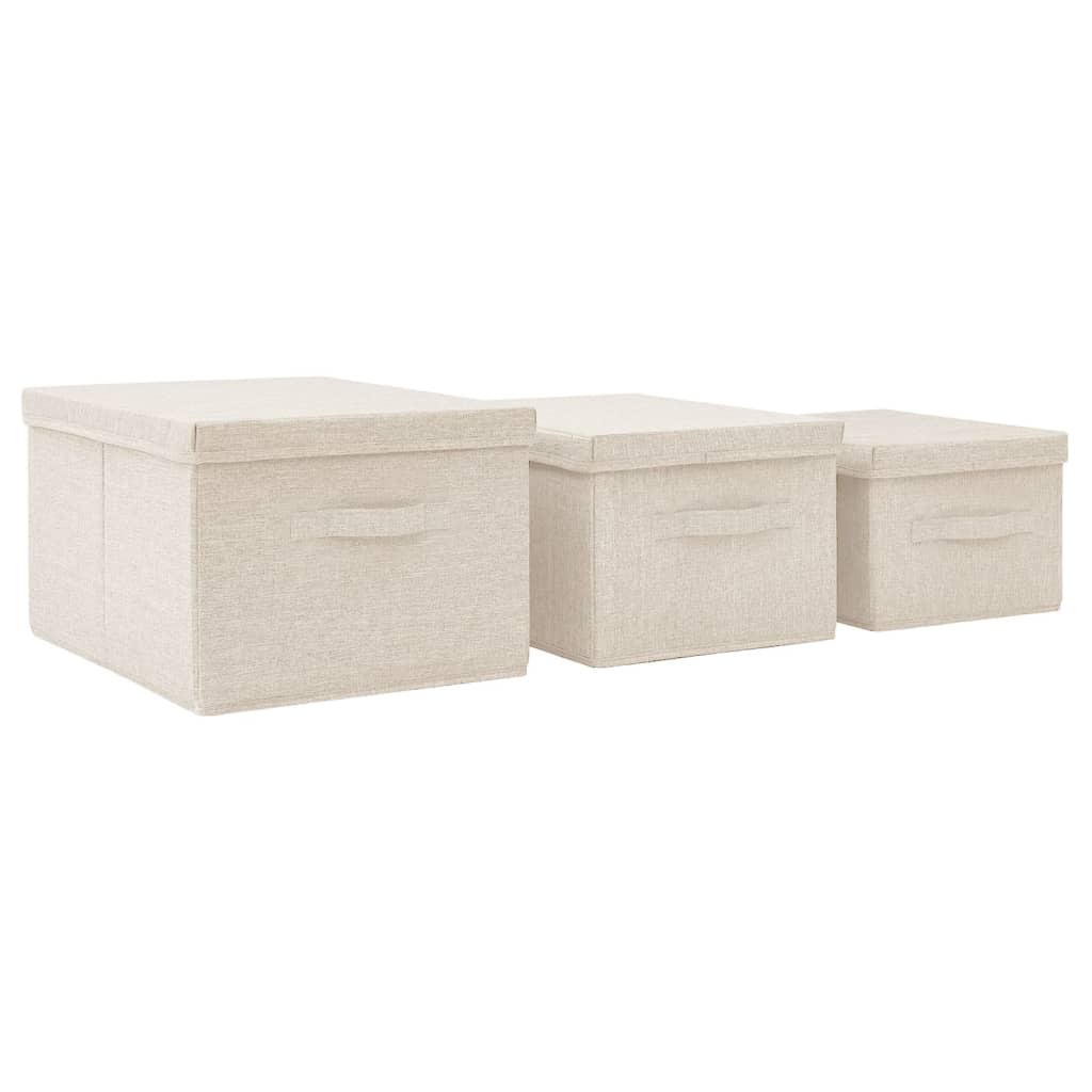vidaXL 3-tlg. Aufbewahrungsboxen-Set Stapelbar Stoff Creme