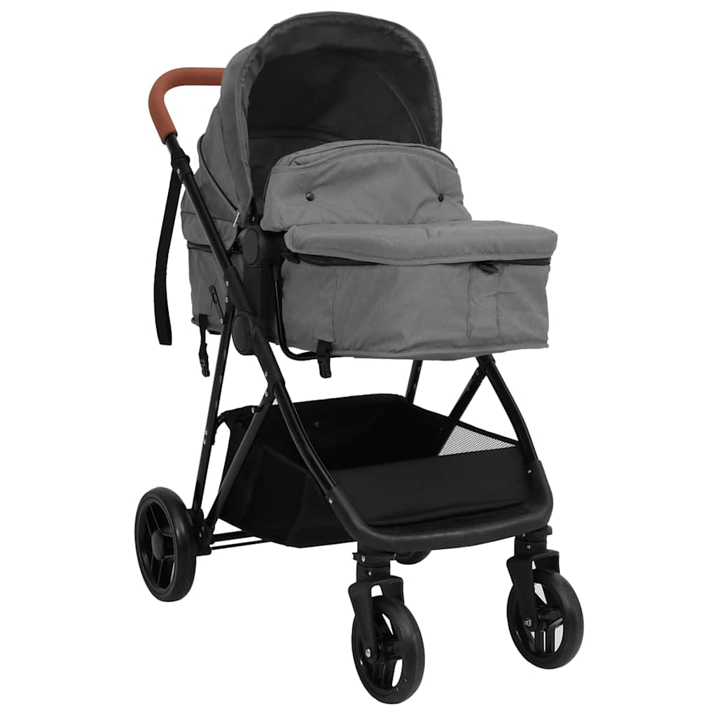 vidaXL 2-in-1 Kinderwagen Hellgrau und Schwarz Stahl