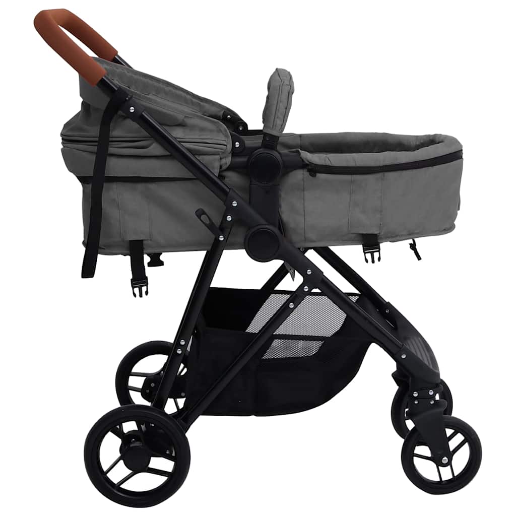 vidaXL 2-in-1 Kinderwagen Hellgrau und Schwarz Stahl
