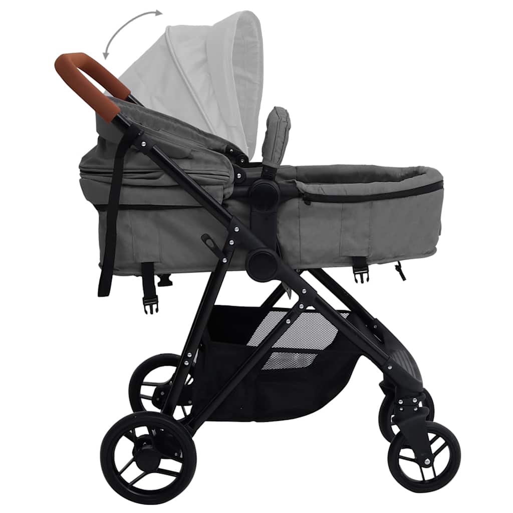 vidaXL 2-in-1 Kinderwagen Hellgrau und Schwarz Stahl