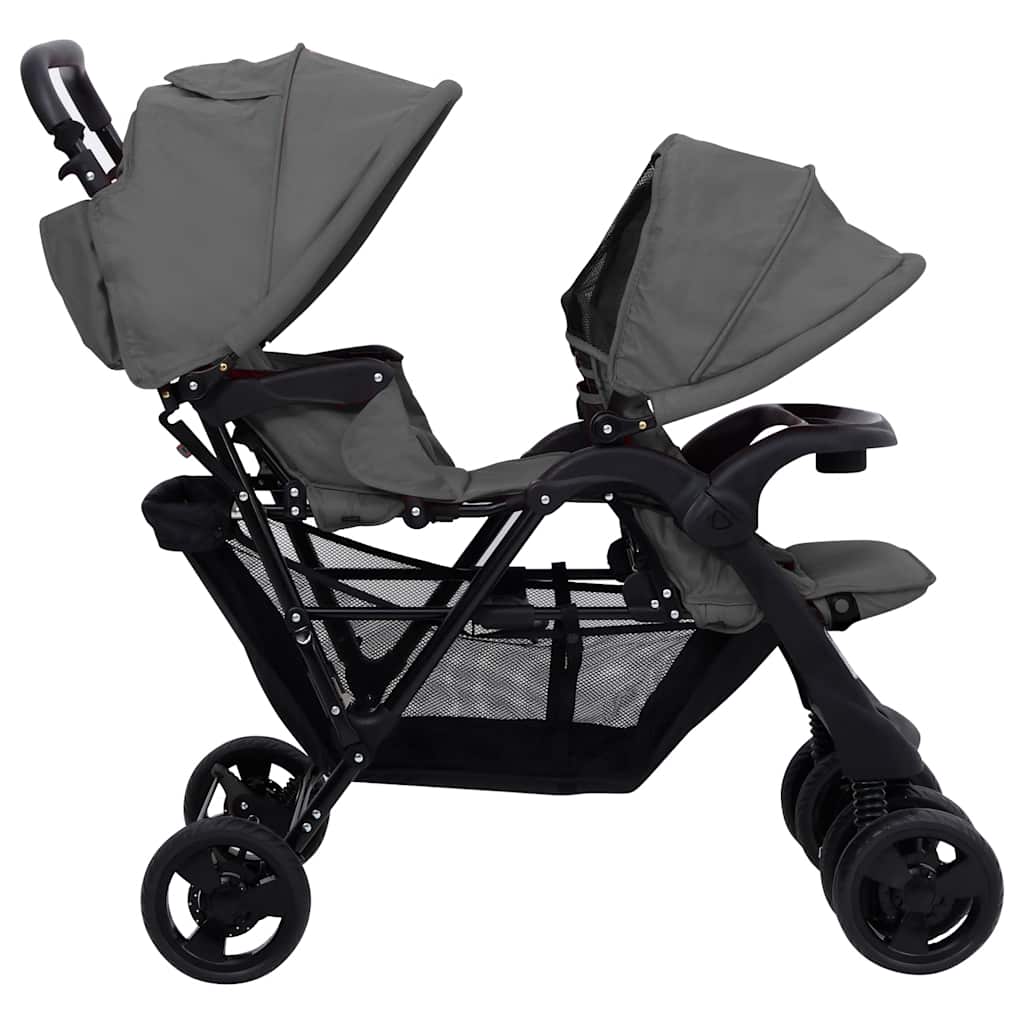vidaXL Tandem-Zwillingskinderwagen Dunkelgrau Stahl