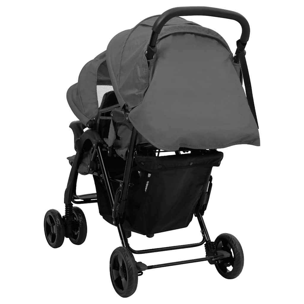 vidaXL Tandem-Zwillingskinderwagen Dunkelgrau Stahl