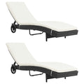 vidaXL Sonnenliegen 2 Stk. mit Rollen und Auflagen Poly Rattan Schwarz
