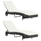 vidaXL Sonnenliegen 2 Stk. mit Rollen und Auflagen Poly Rattan Schwarz