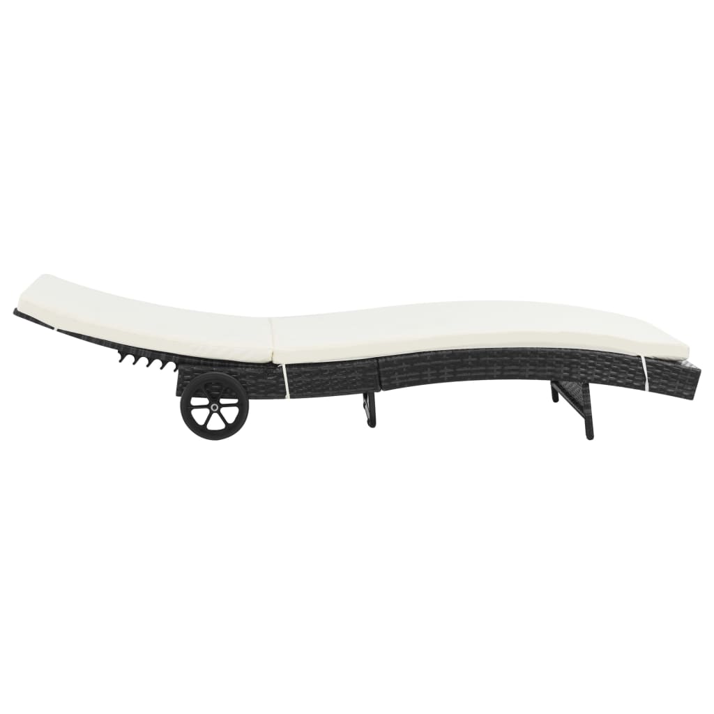 vidaXL Sonnenliegen 2 Stk. mit Rollen und Auflagen Poly Rattan Schwarz