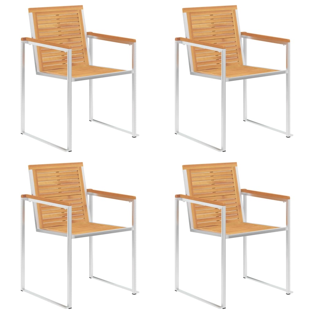 vidaXL 4 Stk. Gartenstühle Massivholz Teak und Edelstahl
