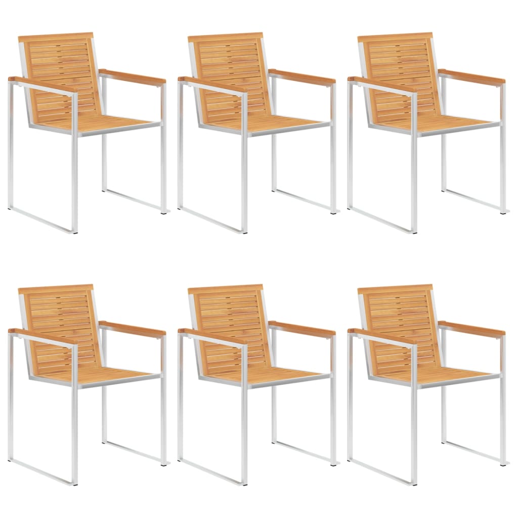 vidaXL 6 Stk. Gartenstühle Massivholz Teak und Edelstahl