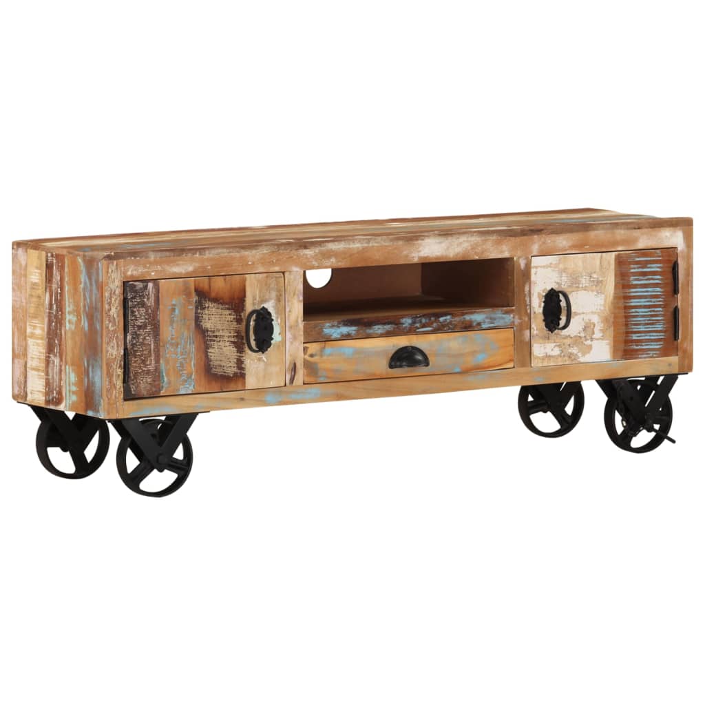 vidaXL TV-Schrank mit Rädern 110x30x37 cm Altholz Massiv