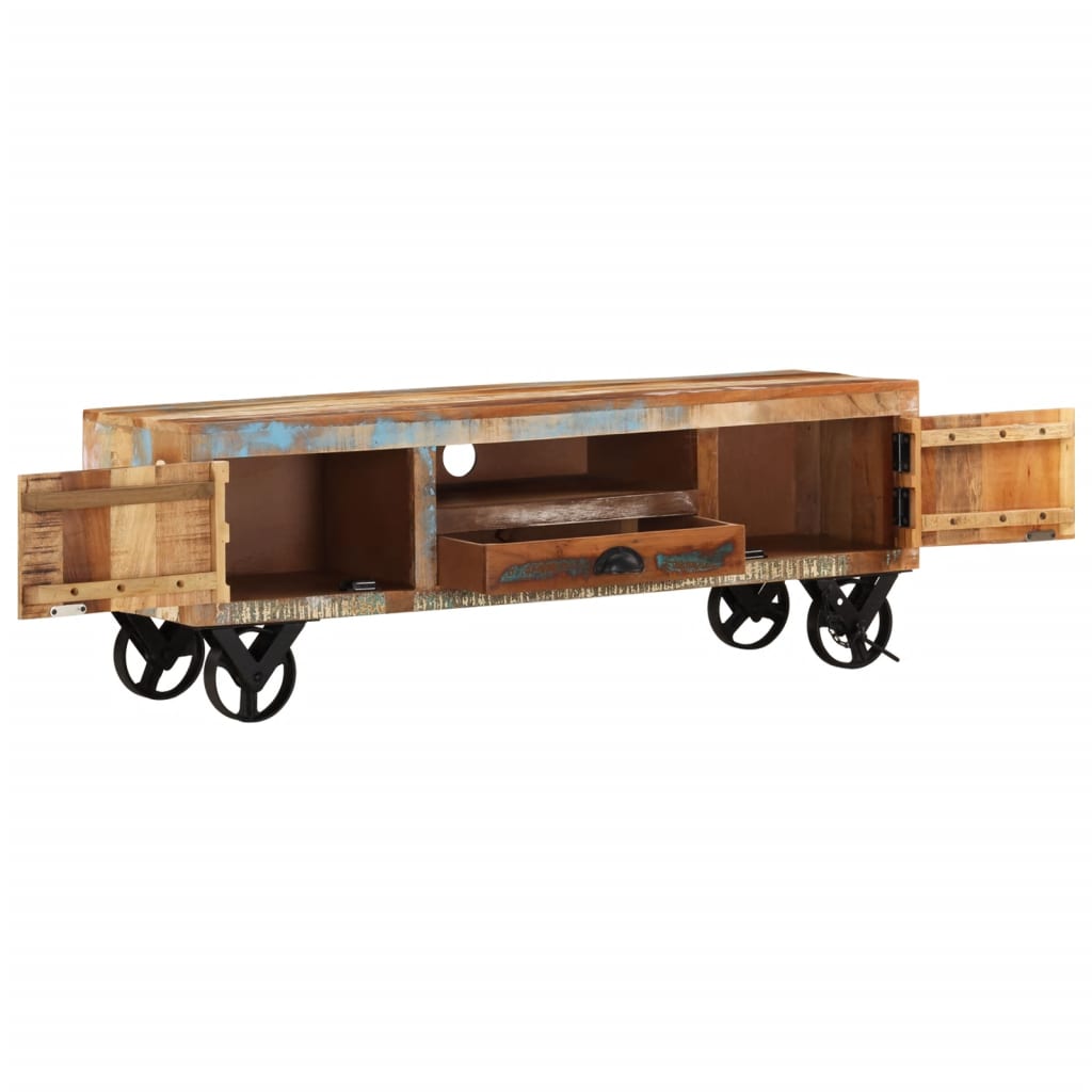 vidaXL TV-Schrank mit Rädern 110x30x37 cm Altholz Massiv