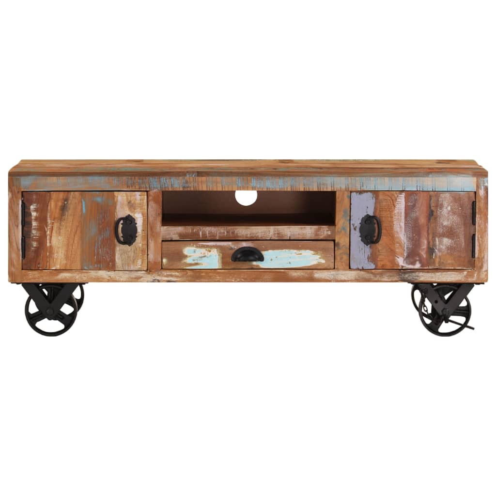 vidaXL TV-Schrank mit Rädern 110x30x37 cm Altholz Massiv