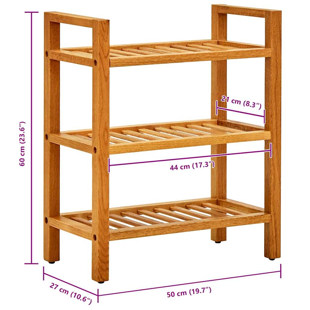 vidaXL Schuhregal mit 3 Etagen 50x27x60 cm Massivholz Eiche