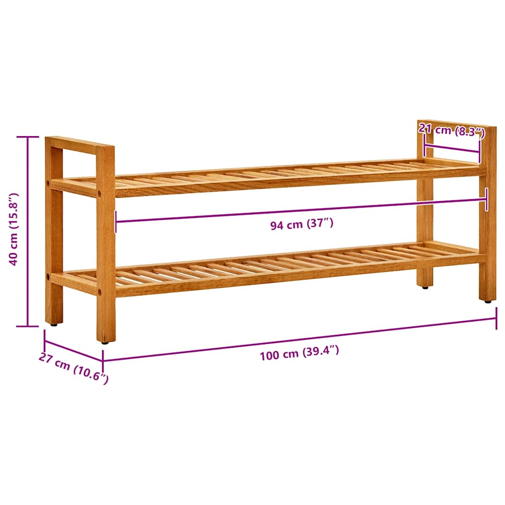 vidaXL Schuhregal mit 2 Etagen 100x27x40 cm Massivholz Eiche