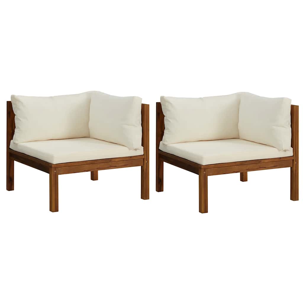 vidaXL Ecksofas 2 Stk. mit Cremeweißen Kissen Massivholz Akazie