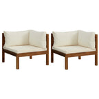vidaXL Ecksofas 2 Stk. mit Cremeweißen Kissen Massivholz Akazie