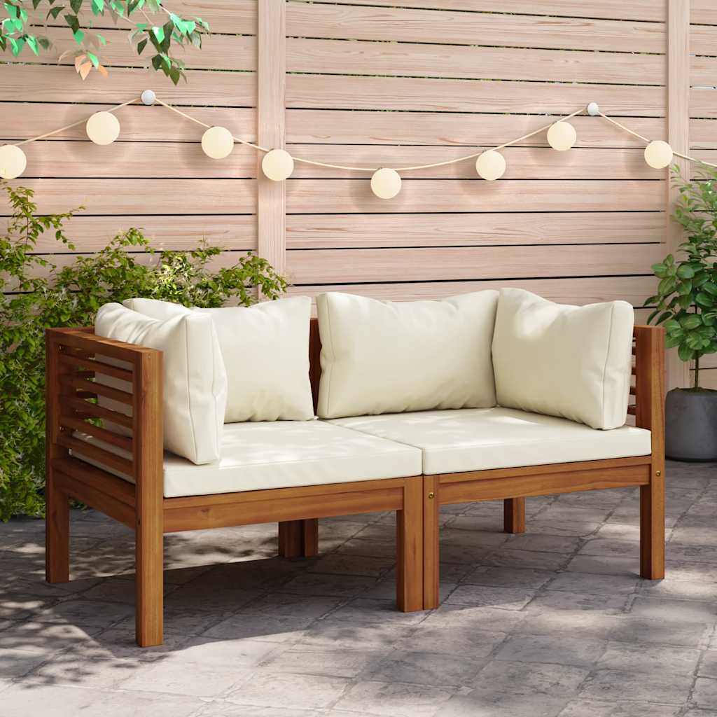 vidaXL Ecksofas 2 Stk. mit Cremeweißen Kissen Massivholz Akazie