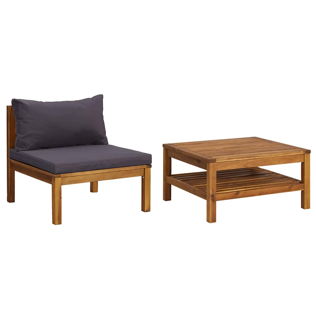 vidaXL 2-tlg. Garten-Sofagarnitur mit Dunkelgrauen Kissen Akazienholz