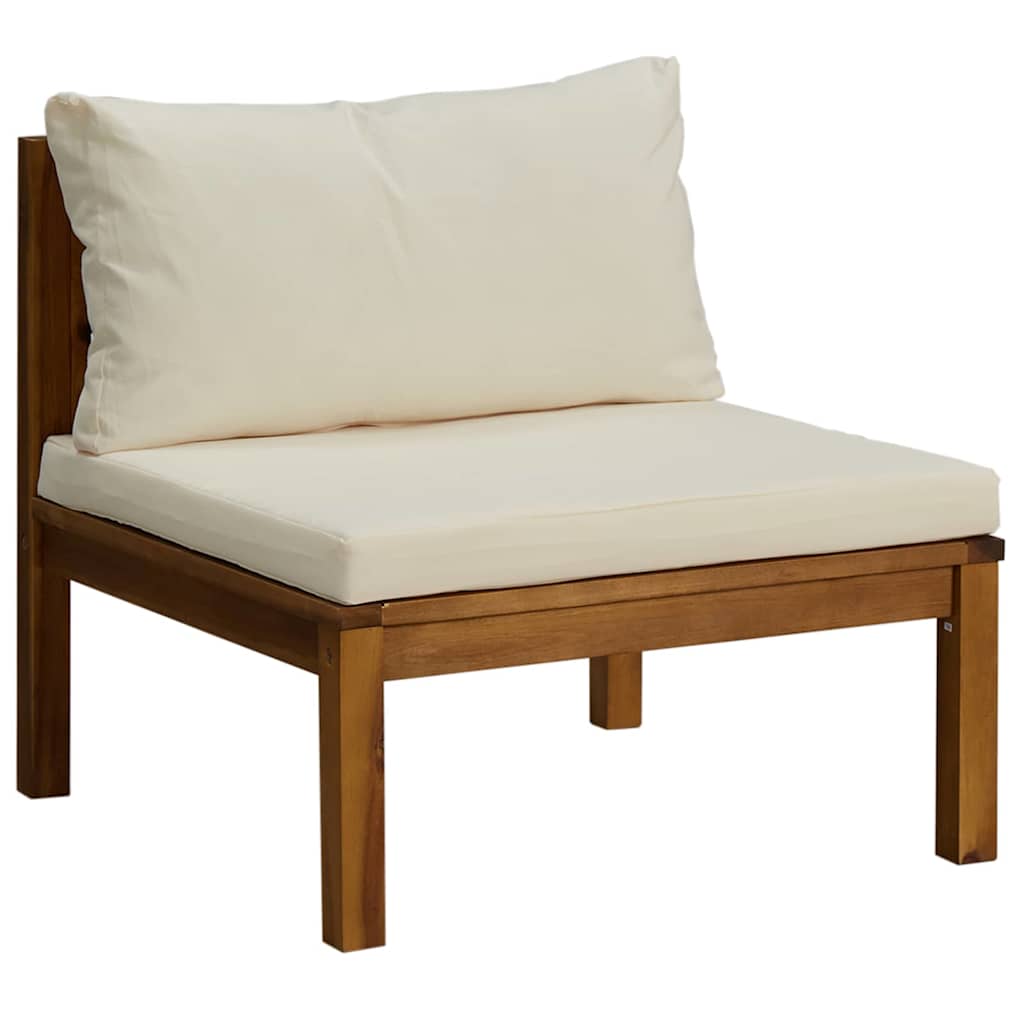 vidaXL Modulares Mittelsofa mit Cremeweißen Kissen Akazienholz