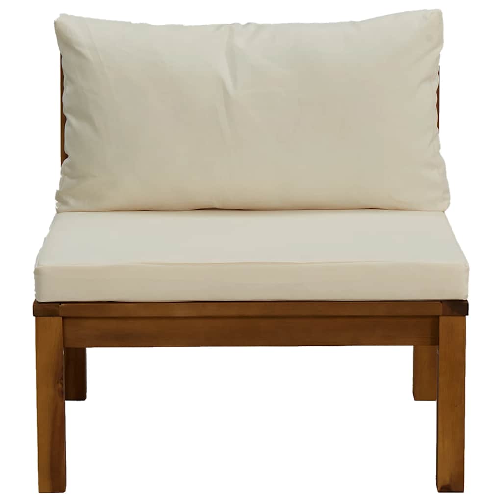 vidaXL Modulares Mittelsofa mit Cremeweißen Kissen Akazienholz