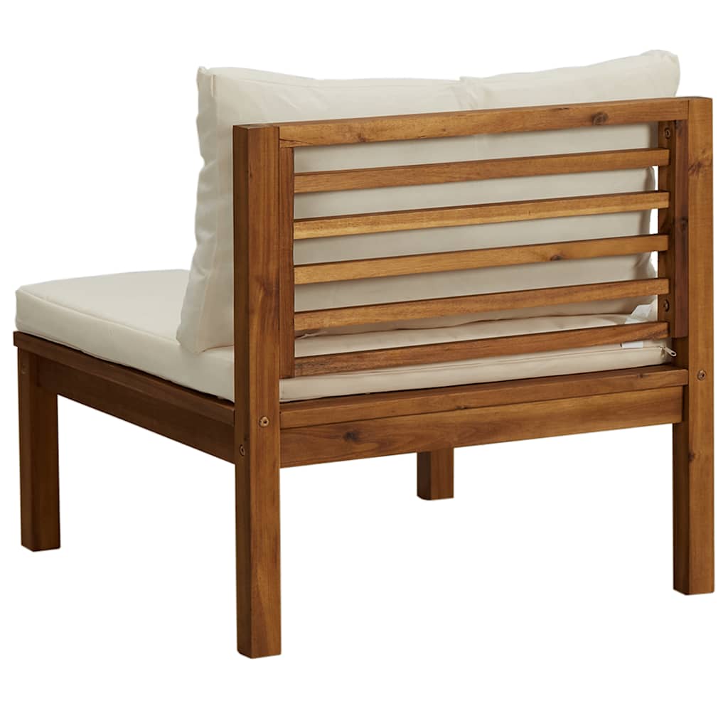 vidaXL Modulares Mittelsofa mit Cremeweißen Kissen Akazienholz