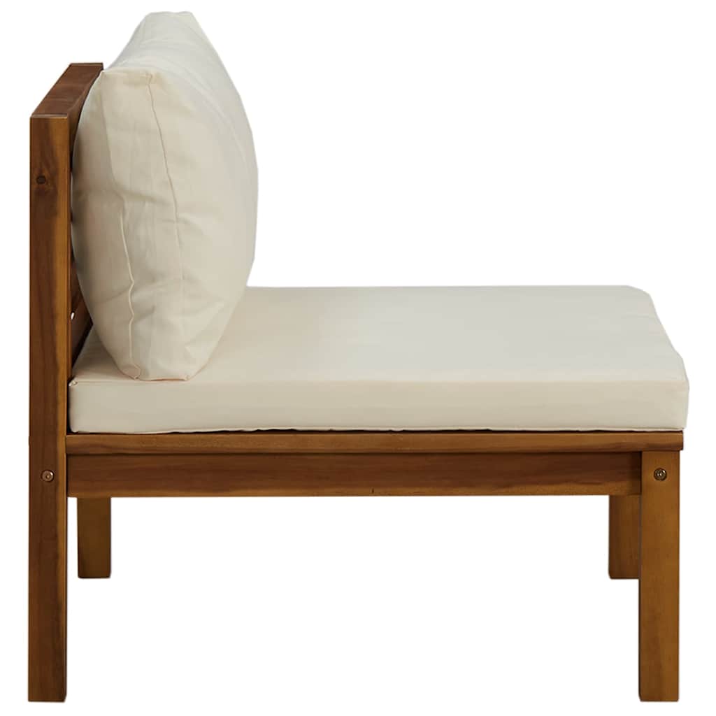 vidaXL Modulares Mittelsofa mit Cremeweißen Kissen Akazienholz