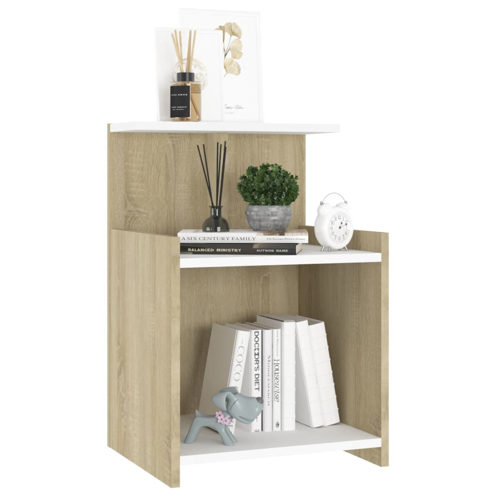 vidaXL Nachttisch Weiß und Sonoma-Eiche 40x35x60 cm Holzwerkstoff