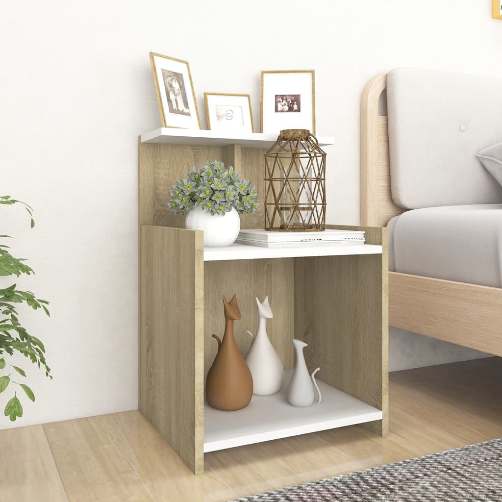 vidaXL Nachttisch Weiß und Sonoma-Eiche 40x35x60 cm Holzwerkstoff