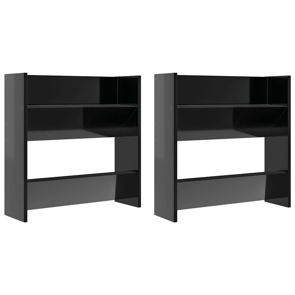 vidaXL Wand-Schuhschränke 2 Stk. Hochglanz-Schwarz 60x18x60 cm