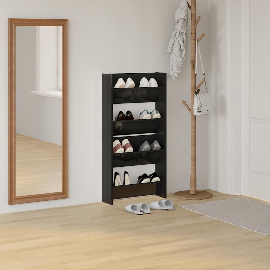 vidaXL Wand-Schuhschränke 2 Stk. Hochglanz-Schwarz 60x18x60 cm
