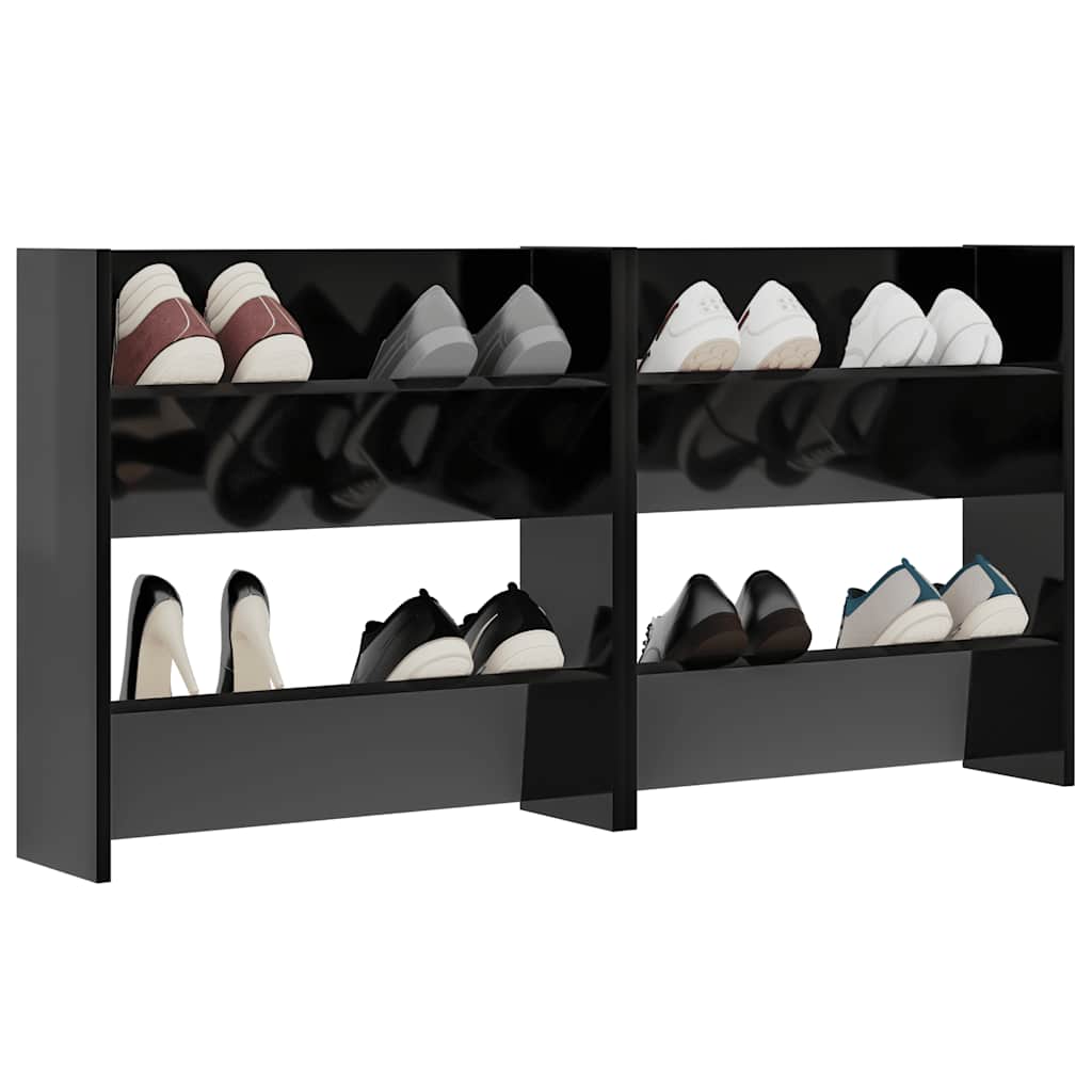 vidaXL Wand-Schuhschränke 2 Stk. Hochglanz-Schwarz 60x18x60 cm
