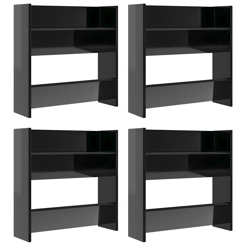 vidaXL Wand-Schuhschränke 4 Stk. Hochglanz-Schwarz 60x18x60 cm