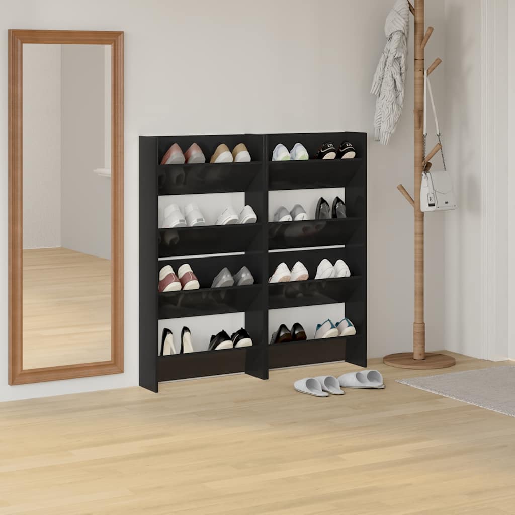 vidaXL Wand-Schuhschränke 4 Stk. Hochglanz-Schwarz 60x18x60 cm