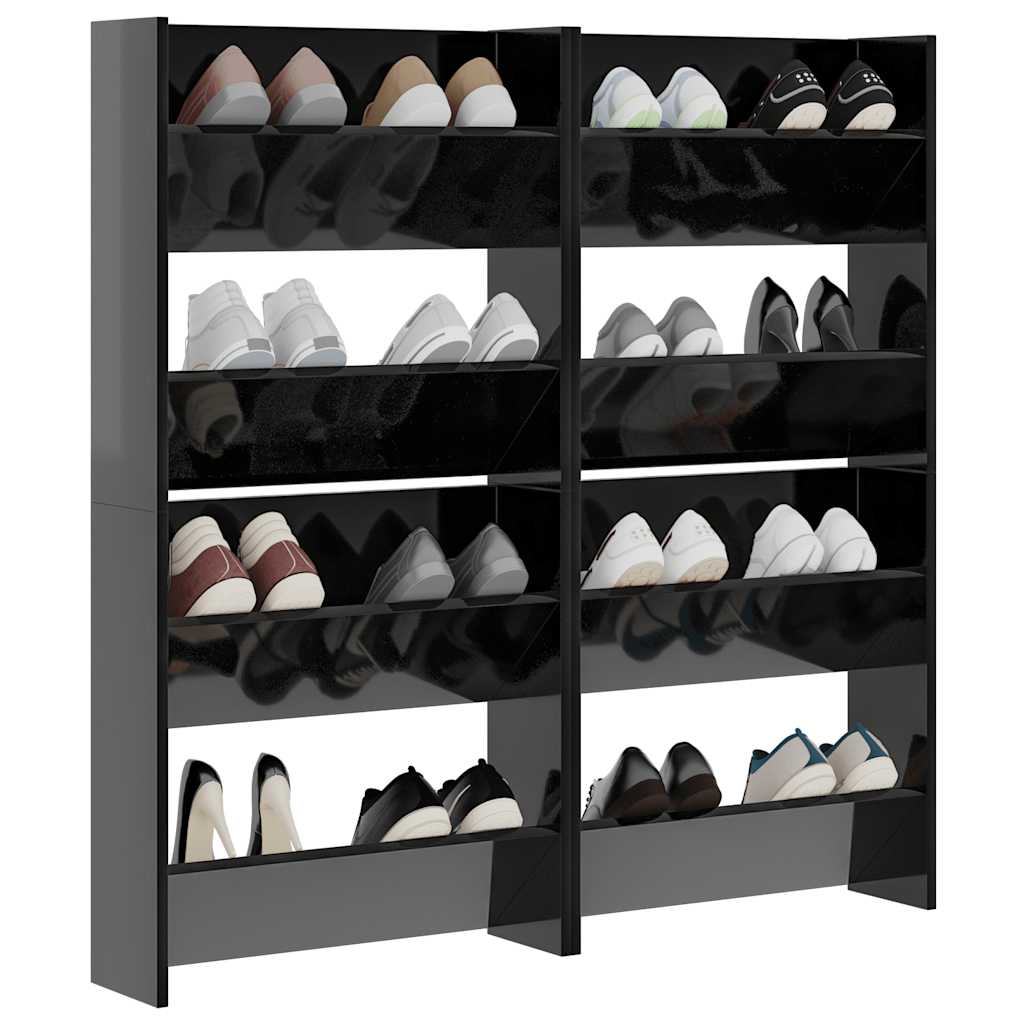 vidaXL Wand-Schuhschränke 4 Stk. Hochglanz-Schwarz 60x18x60 cm