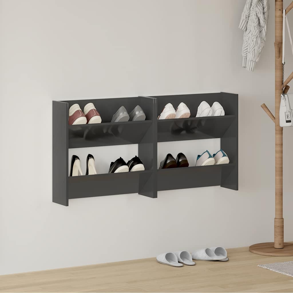 vidaXL Wand-Schuhschränke 2 Stk. Hochglanz-Schwarz 60x18x60 cm