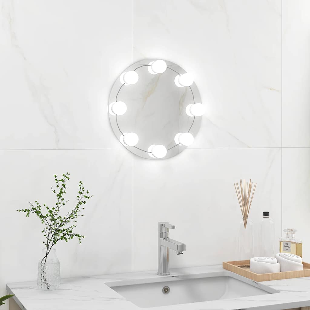 vidaXL Wandspiegel ohne Rahmen mit LED-Beleuchtung Rund Glas