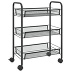 vidaXL Küchenwagen 3 Etagen Schwarz 46x26x64 cm Eisen