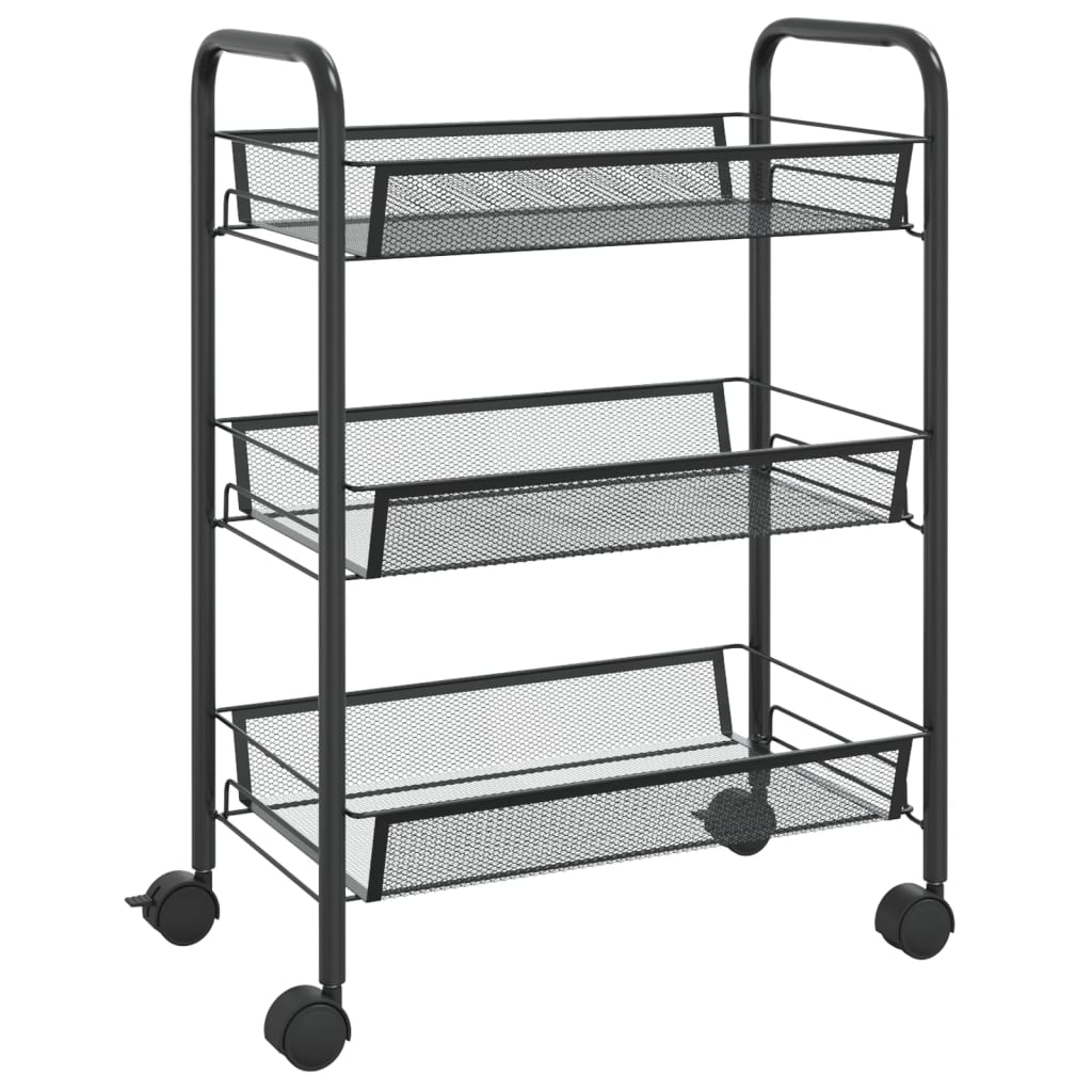 vidaXL Küchenwagen 3 Etagen Schwarz 46x26x64 cm Eisen