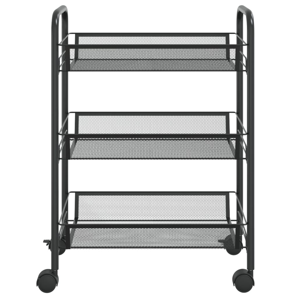 vidaXL Küchenwagen 3 Etagen Schwarz 46x26x64 cm Eisen