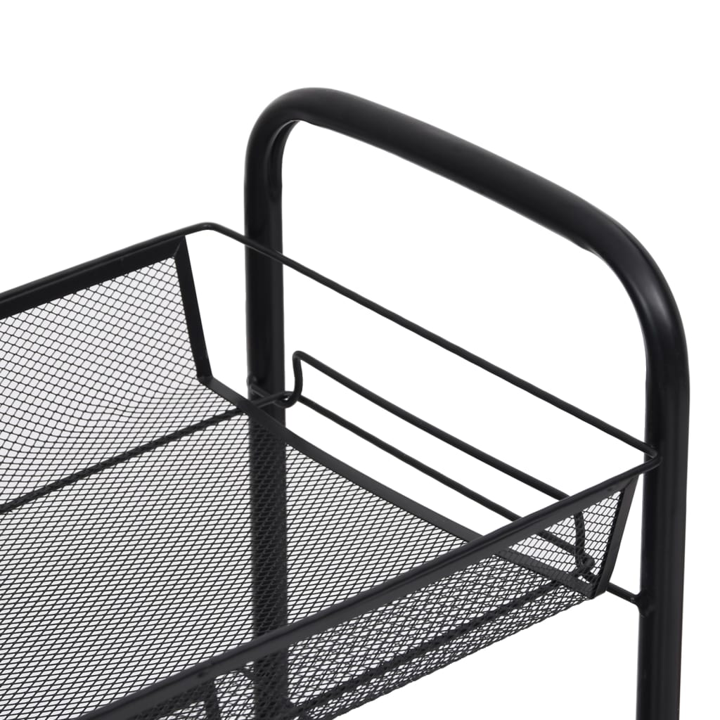 vidaXL Küchenwagen 3 Etagen Schwarz 46x26x64 cm Eisen