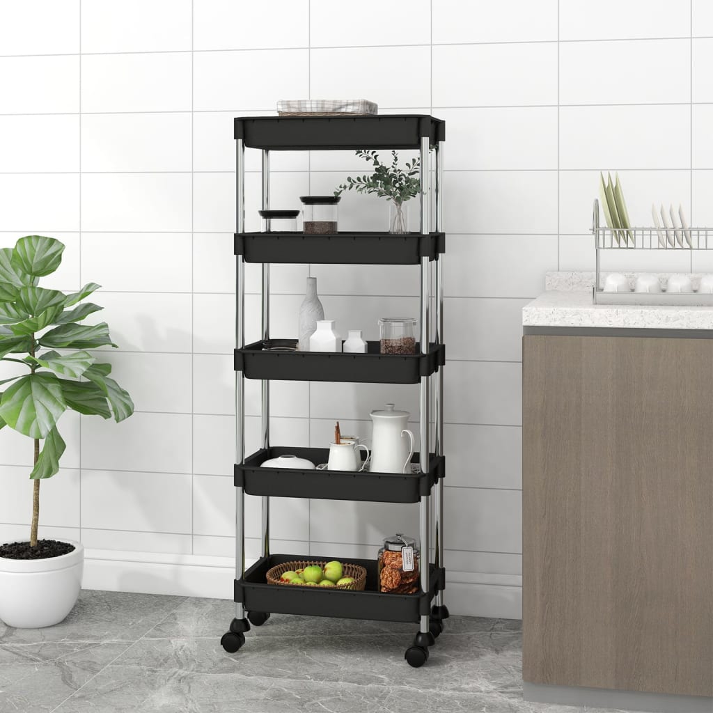 vidaXL Küchenwagen 5 Etagen Schwarz 42x29x128 cm Eisen und ABS