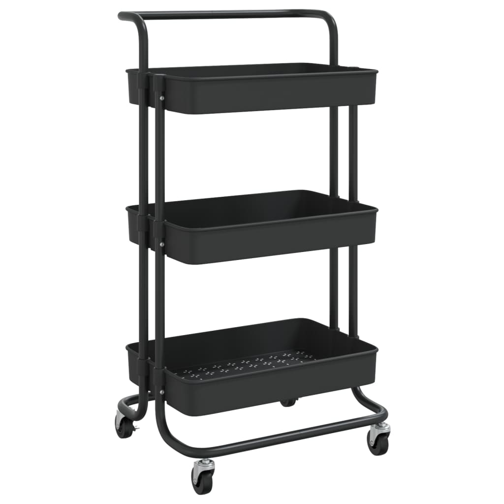 vidaXL Küchenwagen 3 Etagen Schwarz 42x35x85 cm Eisen und ABS