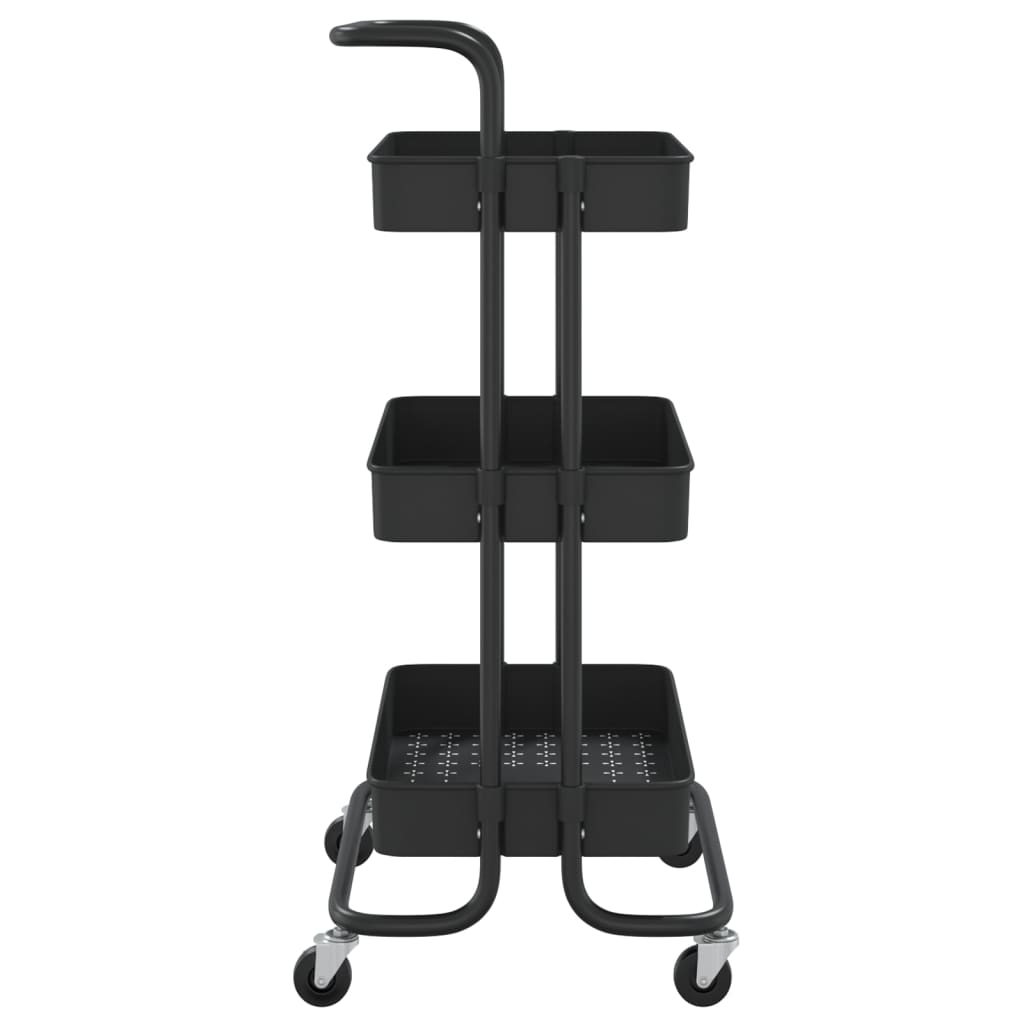 vidaXL Küchenwagen 3 Etagen Schwarz 42x35x85 cm Eisen und ABS