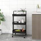 vidaXL Küchenwagen 3 Etagen Schwarz 42x35x85 cm Eisen und ABS