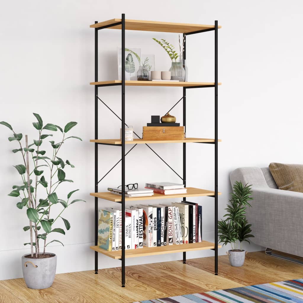 vidaXL Regal mit 5 Böden Schwarz und Eiche-Optik 80x40x163 cm
