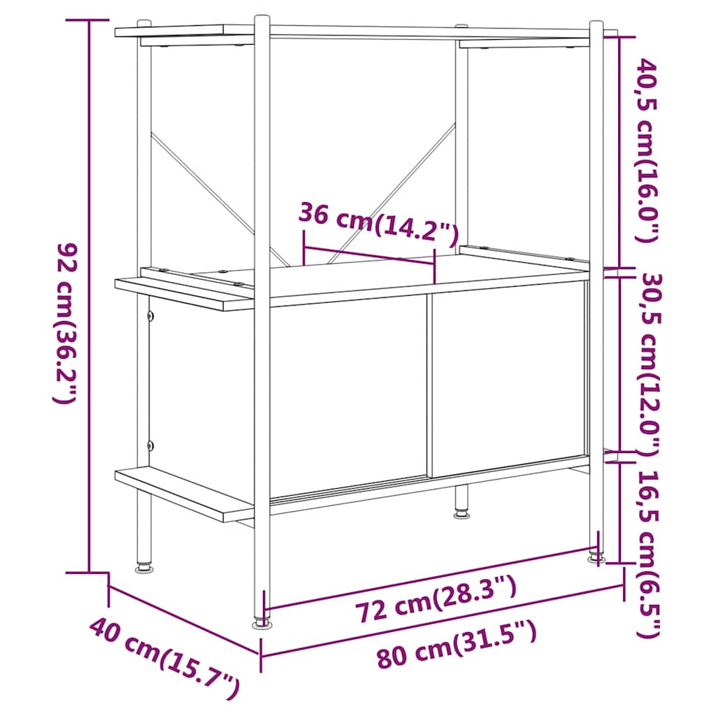 vidaXL Regal mit 3 Böden und Schrank 80x40x92 cm Stahl Holzwerkstoff