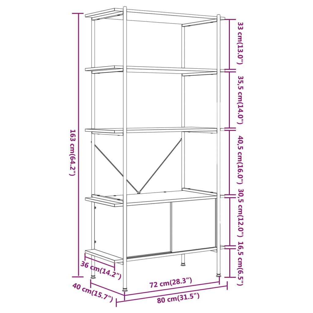 vidaXL Regal mit 5 Böden und Schrank 80x40x163 cm Stahl Holzwerkstoff
