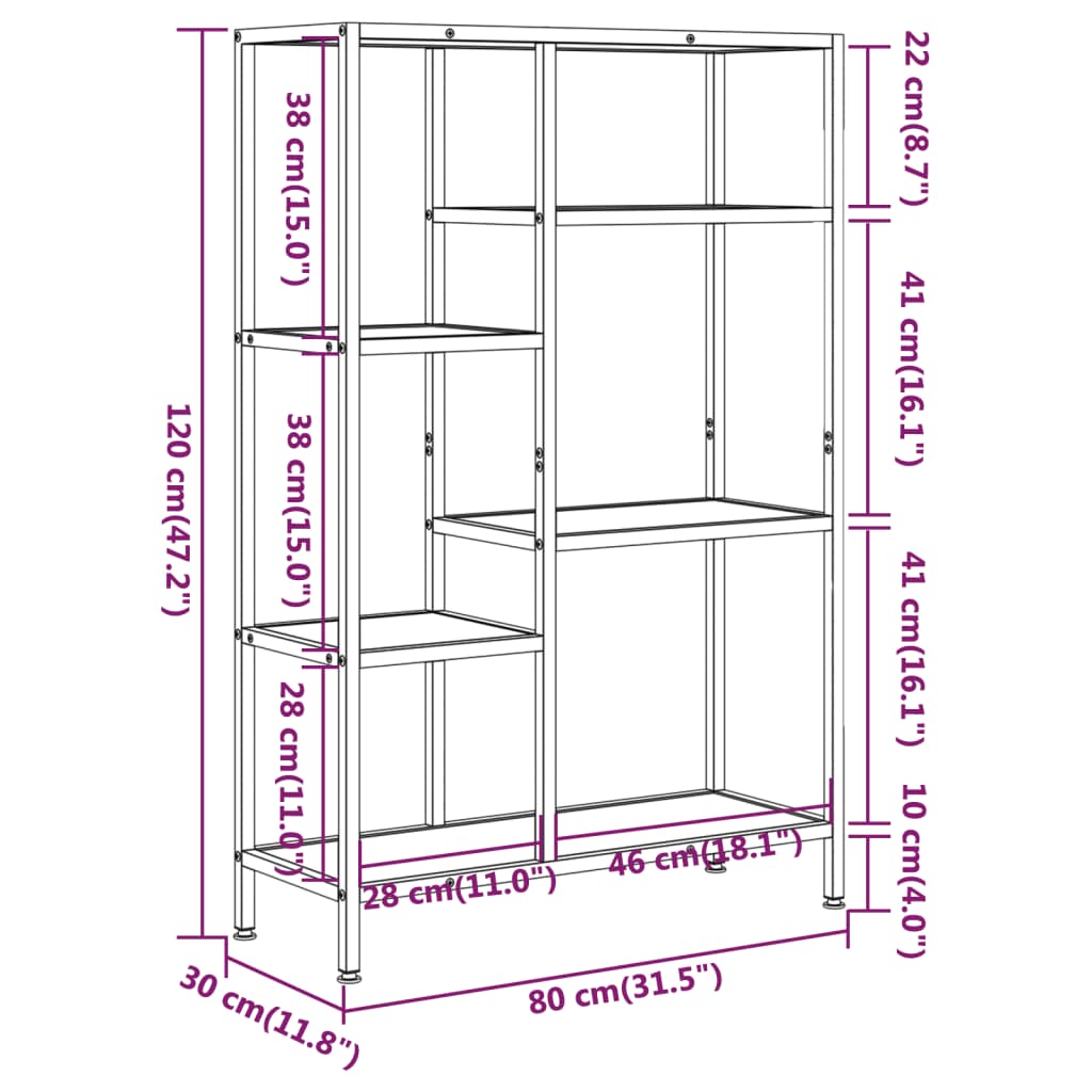 vidaXL Bücherregal 80x30x120 cm Stahl und Holzwerkstoff