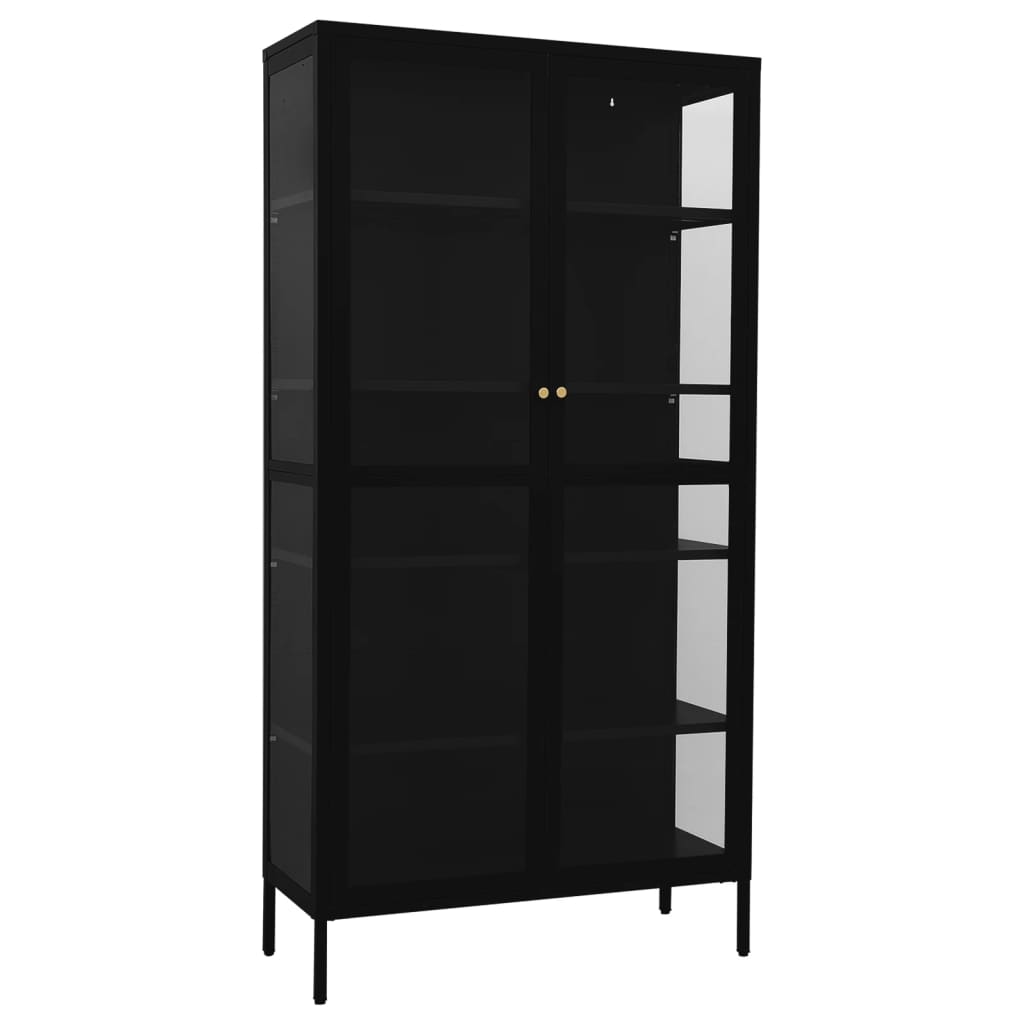 vidaXL Vitrine Schwarz 90x40x180 cm Stahl und Gehärtetes Glas