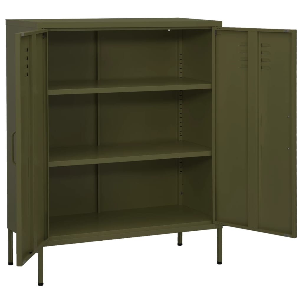 vidaXL Beistellschrank Olivgrün 80x35x101,5 cm Stahl