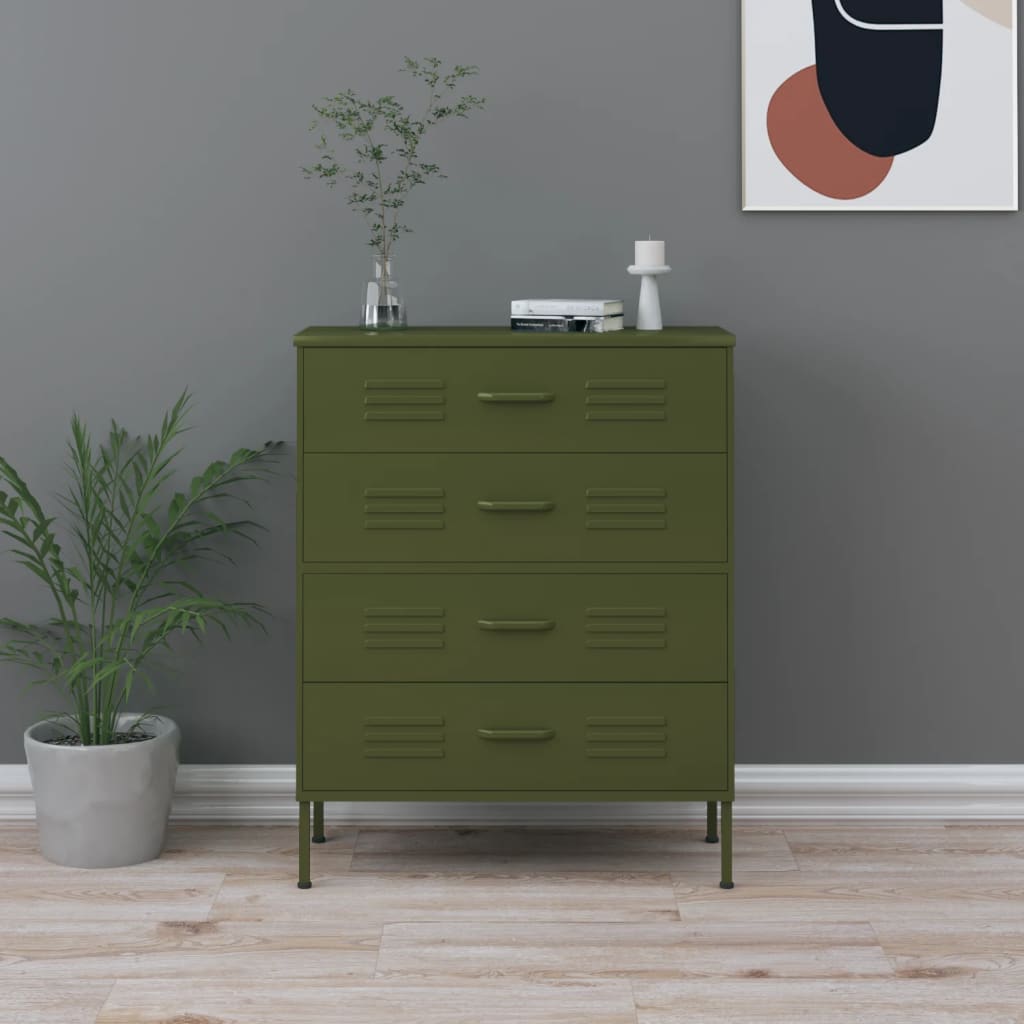 vidaXL Kommode Olivgrün 80x35x101,5 cm Stahl